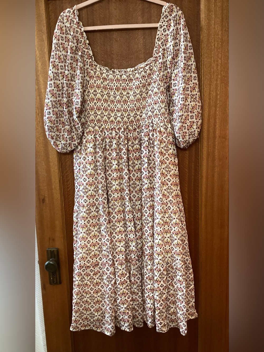 Torrid Floral Smocked Midi Dress in Cream and Pink, size 2